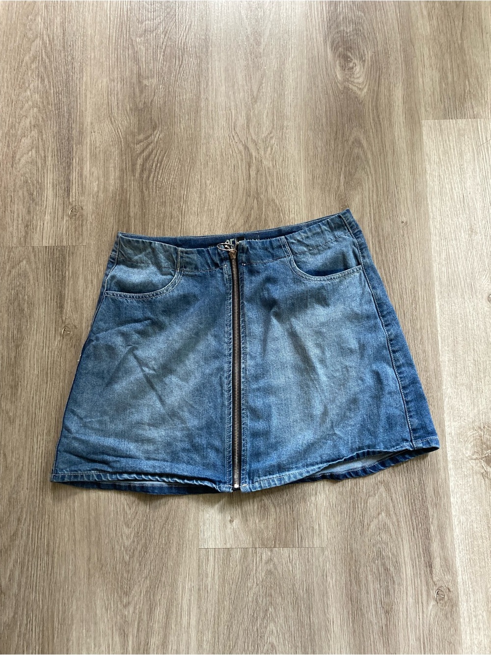 Rewash Blue Denim Front Zip Mini Skirt